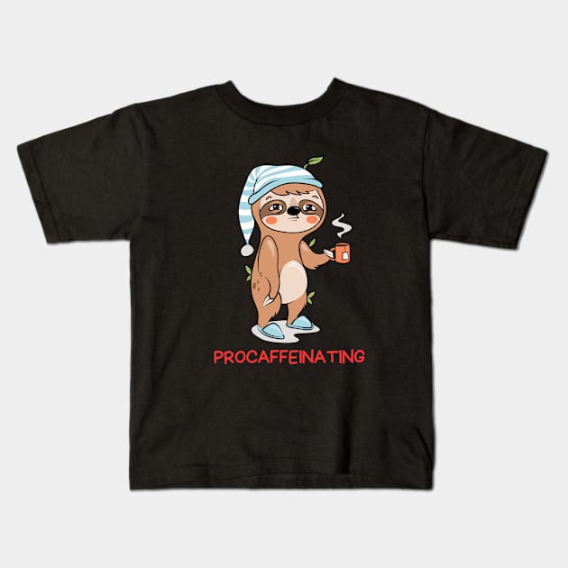 Procaffeinating | Procrastinator Coffee Pun Kids T-Shirt by Allthingspunny